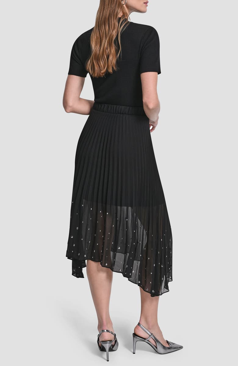 DKNY Studded Pleated Chiffon Midi Skirt, Alternate, color, Black