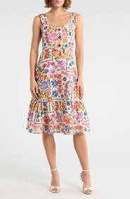 Eliza J Floral Wide Strap Fit & Flare Midi Dress