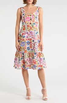 Eliza J Floral Wide Strap Fit & Flare Midi Dress