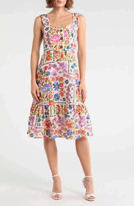 Eliza J Floral Wide Strap Fit & Flare Midi Dress