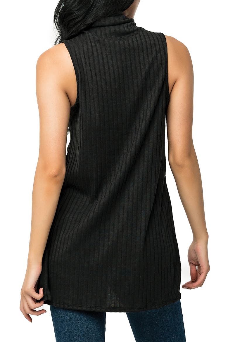 Ribbed High-Low Mock Neck Tunic Tank, Alternate, color, BLACK