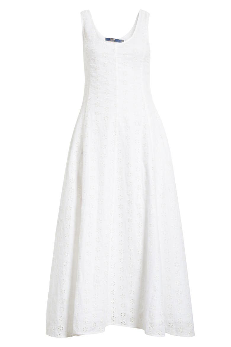 Eyelet Linen Maxi Dress, Alternate, color, WHITE