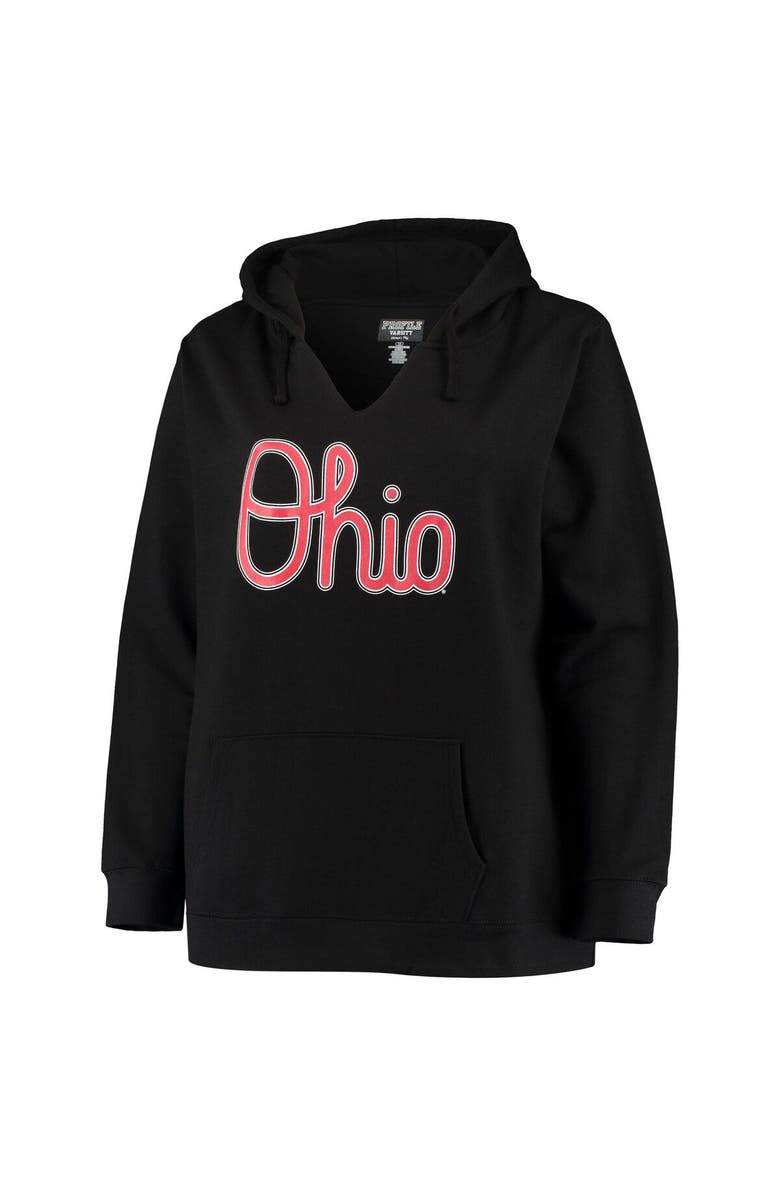 PROFILE Women's Black Ohio State Buckeyes Plus Size Notch Neck Team Pullover Hoodie, Alternate, color, 