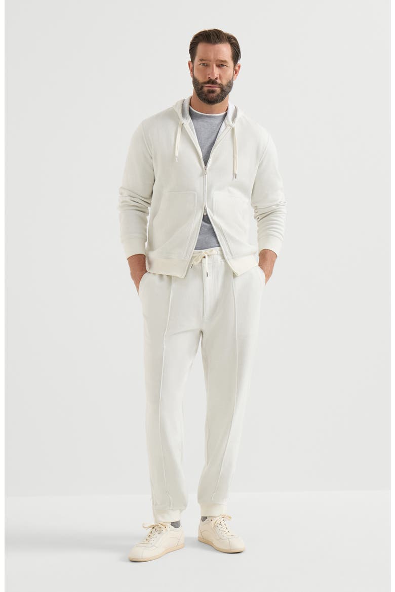 Cashmere and cotton French terry double cloth hooded sweatshirt with zipper, Alternate, color, Off-White