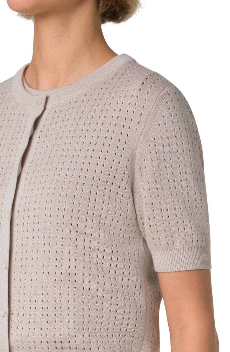Akris Pointelle Short Sleeve Silk & Cotton Cardigan, Alternate, color, 