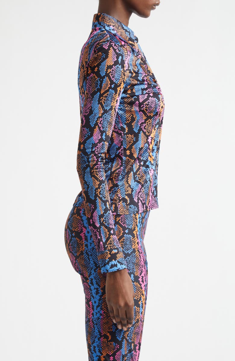 Versace Python Print Liquid Jersey Button-Up Shirt, Alternate, color, Sky Pink Sapphire Spice