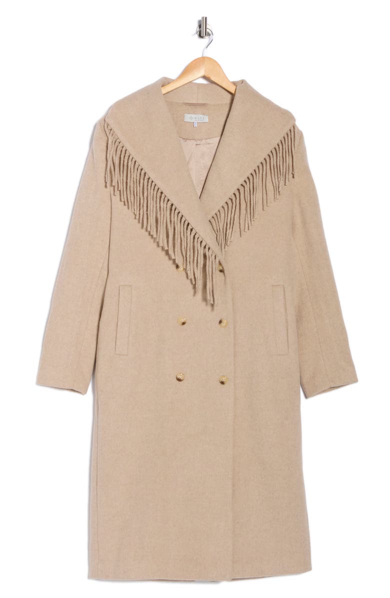 WAYF Fringe Double Breasted Coat, Main, color, Camel