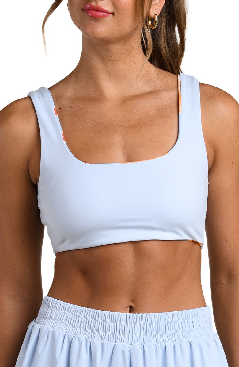 La Blanca Outline Floral Scoop Neck Reversible Sports Bra, Alternate, color, Drift
