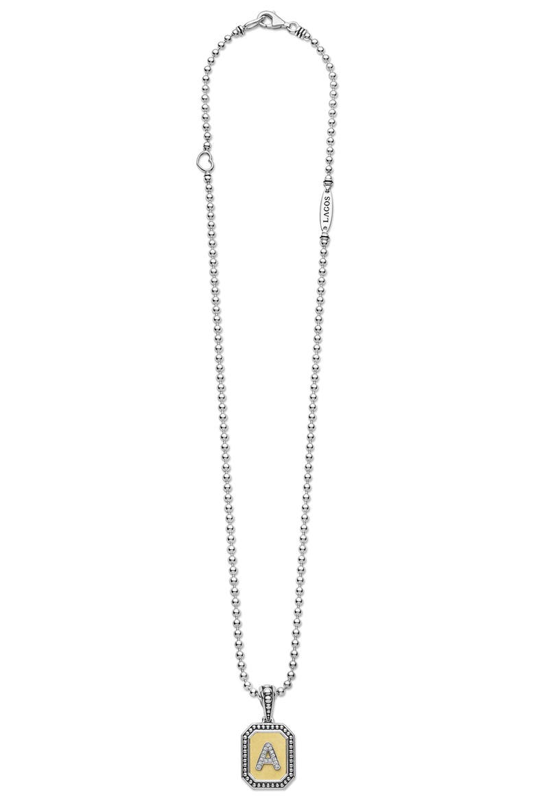 Signature Caviar Diamond Initial Pendant Necklace, Alternate, color, TWO-TONE A