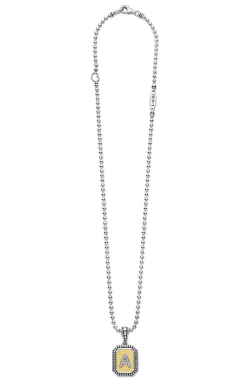 Lagos Signature Caviar Diamond Initial Pendant Necklace In Two-tone A
