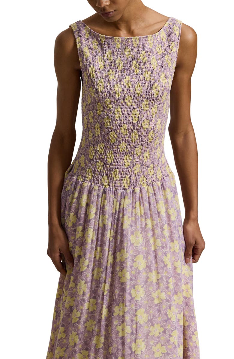 Polo Ralph Lauren Floral Print Smocked Maxi Dress, Alternate, color, Soft Bloom Purple Yellow