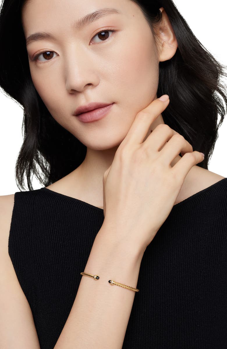 David Yurman Classic Cablespira<sup>®</sup> 18K Yellow Gold & Diamond Bracelet, 3mm, Alternate, color, Black Onyx