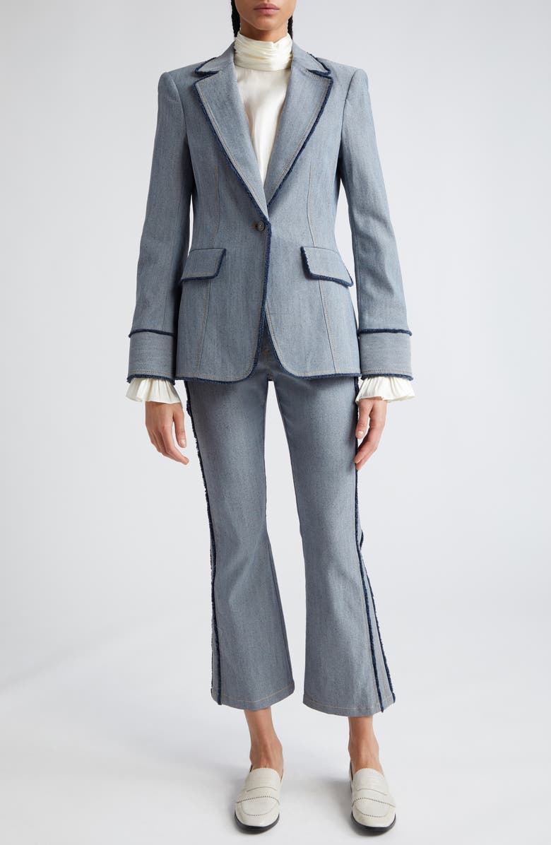 Cinq à Sept Sallie Fringe Detail Cotton Blend Denim Jacket, Alternate, color, 