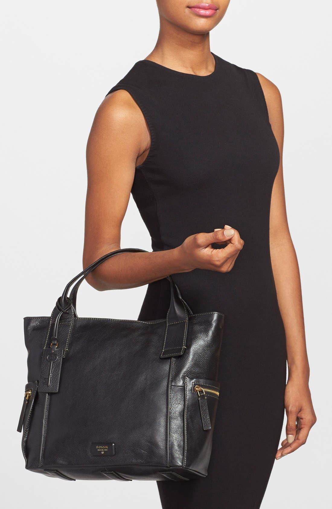 'Emerson' Leather Satchel, Alternate, color, BLACK
