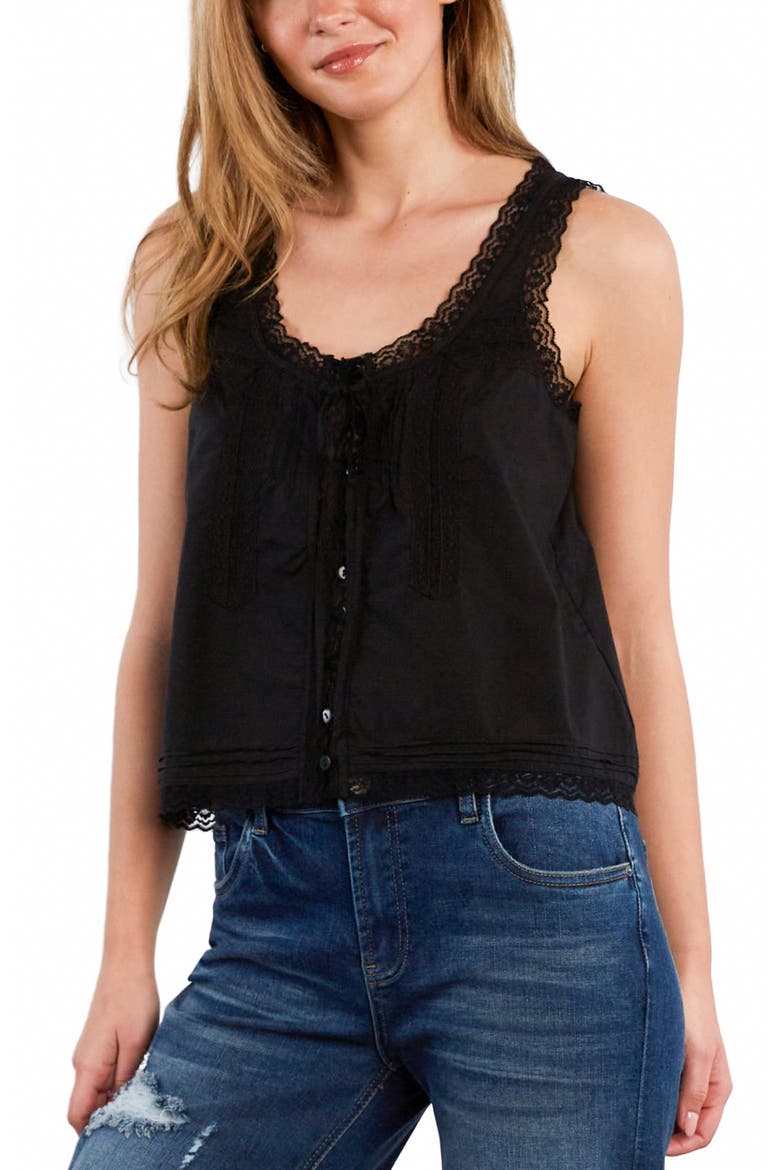 Lace Cotton Blend Tank Top, Alternate, color, BLACK BEAUTY