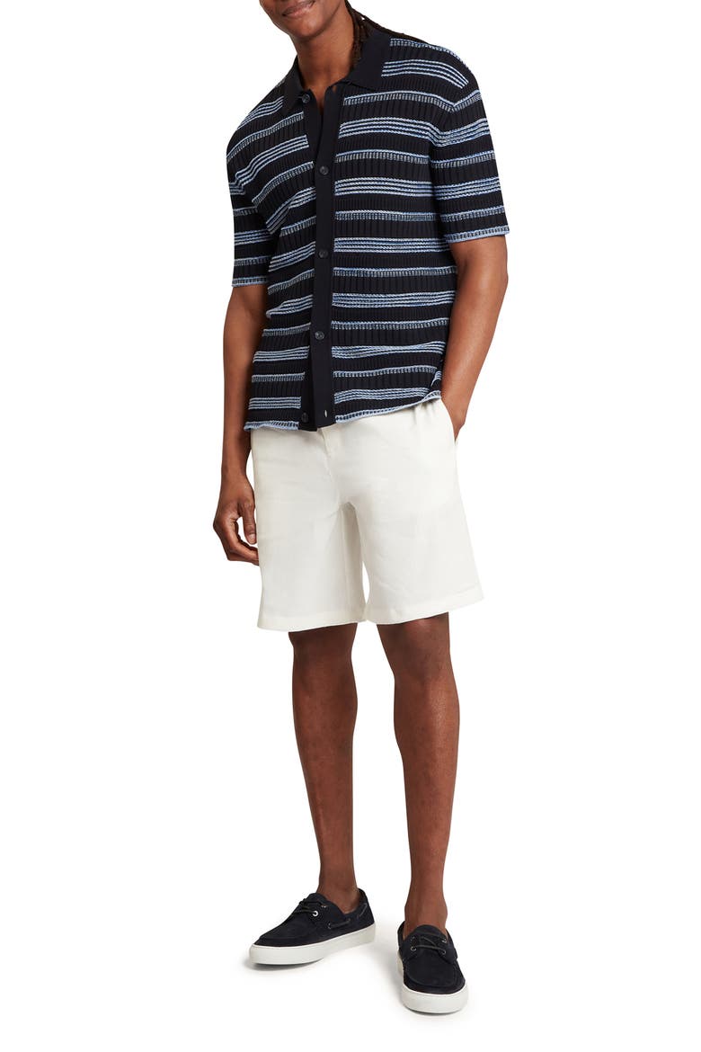 Florem Stripe Short Sleeve Knit Button-Up Shirt, Alternate, color, NAVY