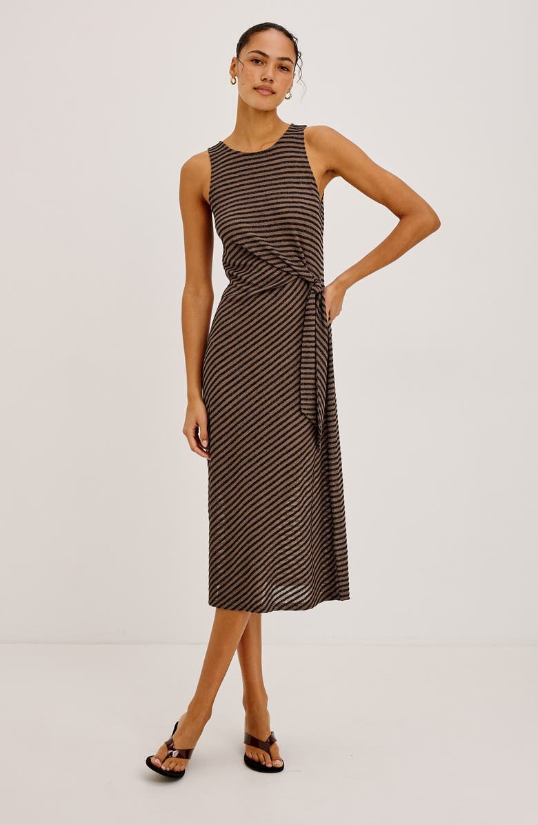 Rails Ricky Tie Waist Sleeveless Knit Midi Dress, Alternate, color, Onyx Cocoa Stripe