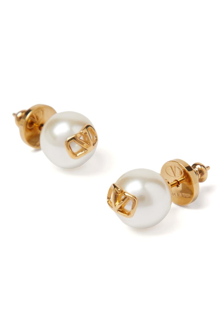 VLOGO Imitation Pearl Stud Earrings, Alternate, color, IVORY/ GOLD