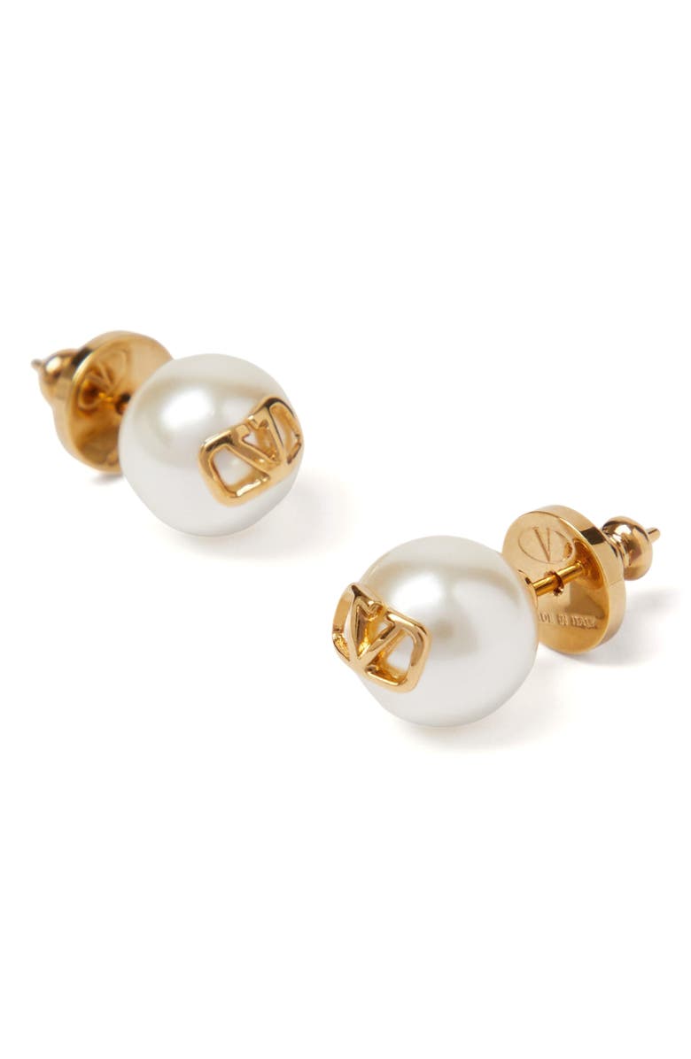 Valentino Garavani VLOGO Imitation Pearl Stud Earrings, Alternate, color, Ivory/ Gold
