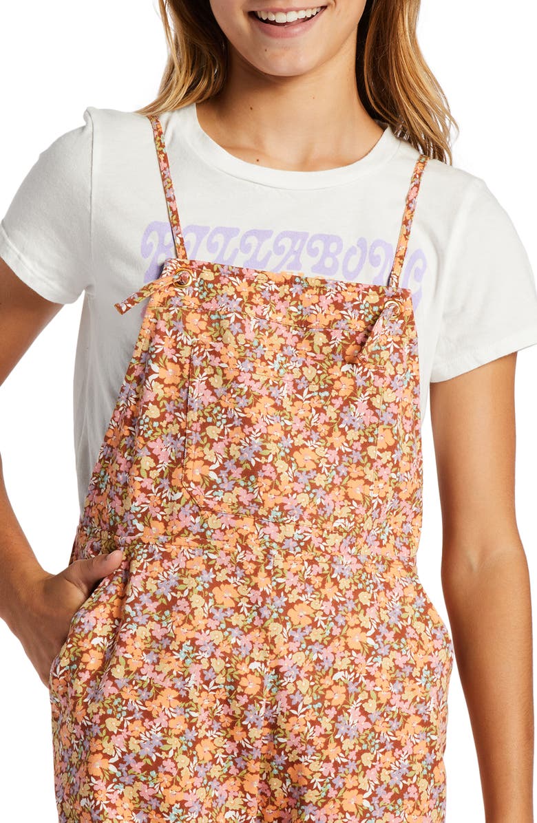 Billabong Kids' Wild Lengths Jr Pursuit Floral Overalls, Alternate, color,
