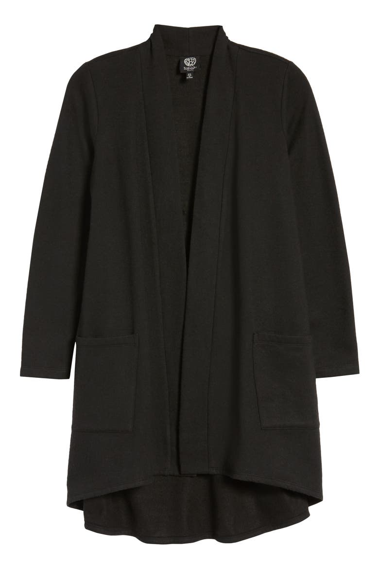 High/Low Fleece Knit Cardigan, Alternate, color, BLACK