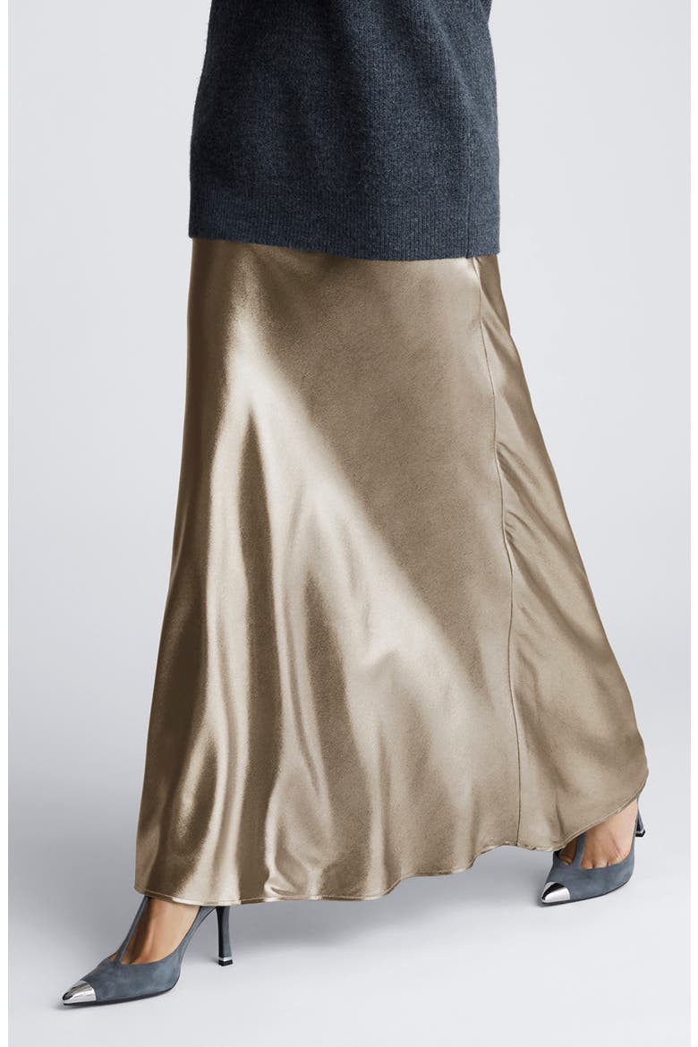 Bias Cut Satin Maxi Skirt, Alternate, color, LIGHT BRONZE