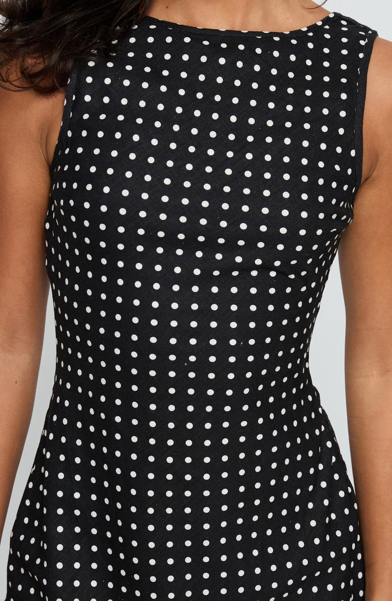 Princess Polly Voyager Polka Dot Linen Blend Dress, Alternate, color, Black Polka