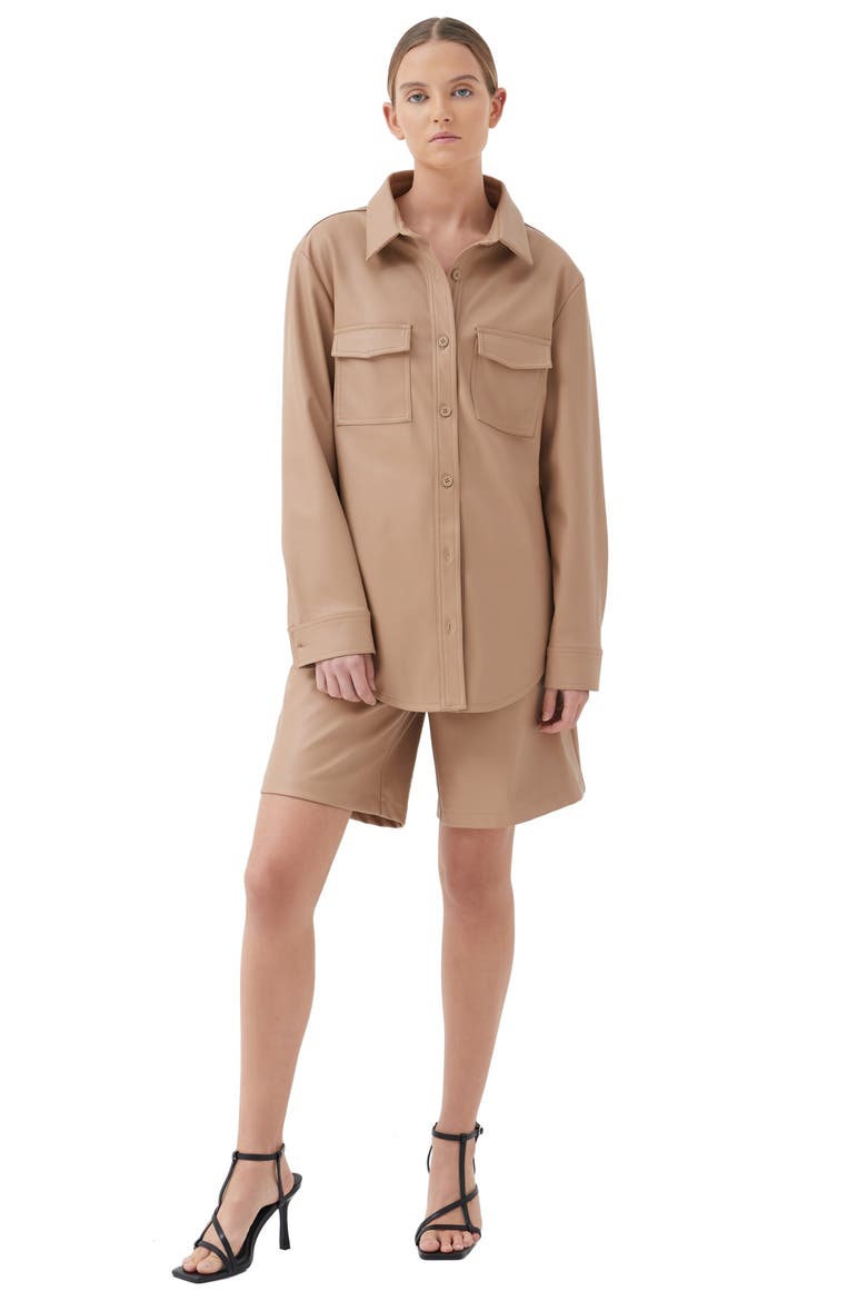Lissa Faux Leather Button-Up Shirt, Alternate, color, BEIGE VEGAN LEATHER