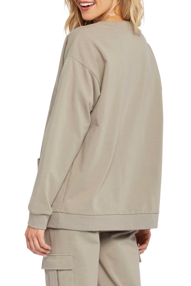 Sweatshirt Cardigan, Alternate, color, SADDLEWOOD