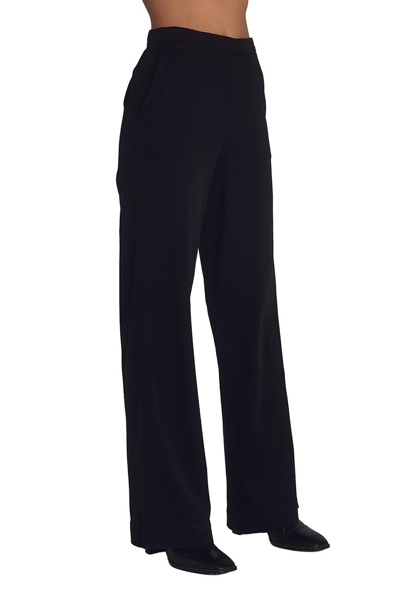 Catalina Pull-On Flat Front Wide Leg Pants, Alternate, color, BLACK