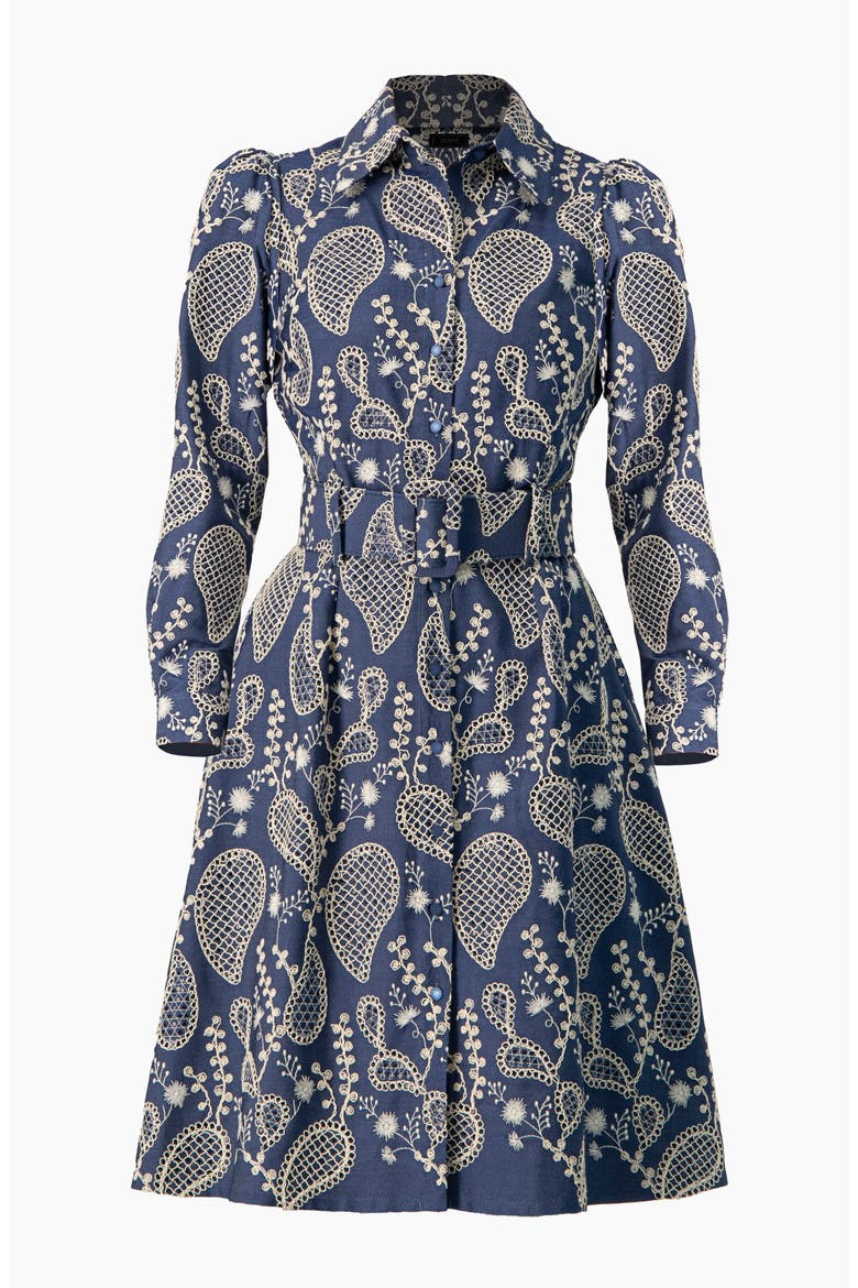 Long Sleeve A-Line Dress with Floral Embroidery, Alternate, color, Blue