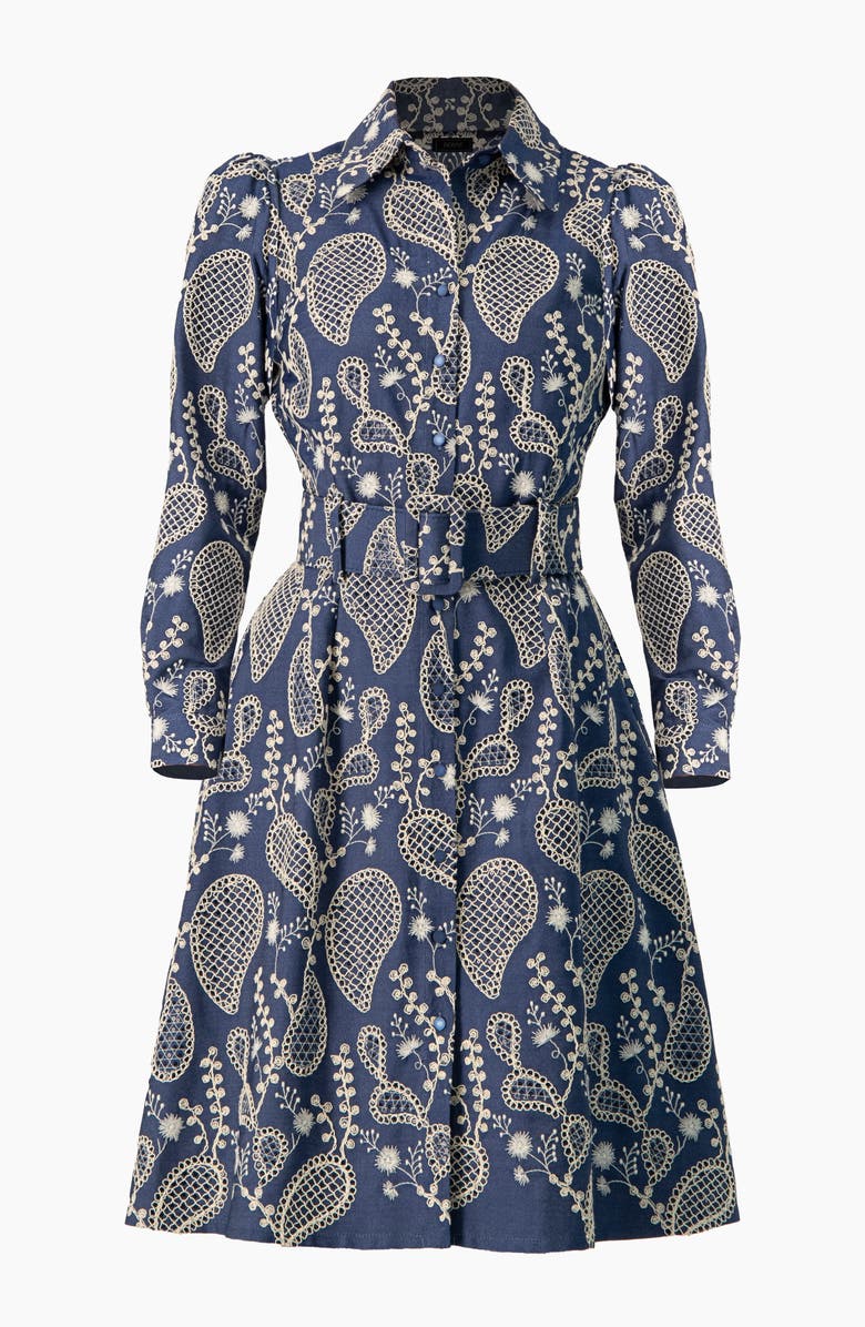 IVONNE Long Sleeve A-Line Dress with Floral Embroidery, Alternate, color, Blue