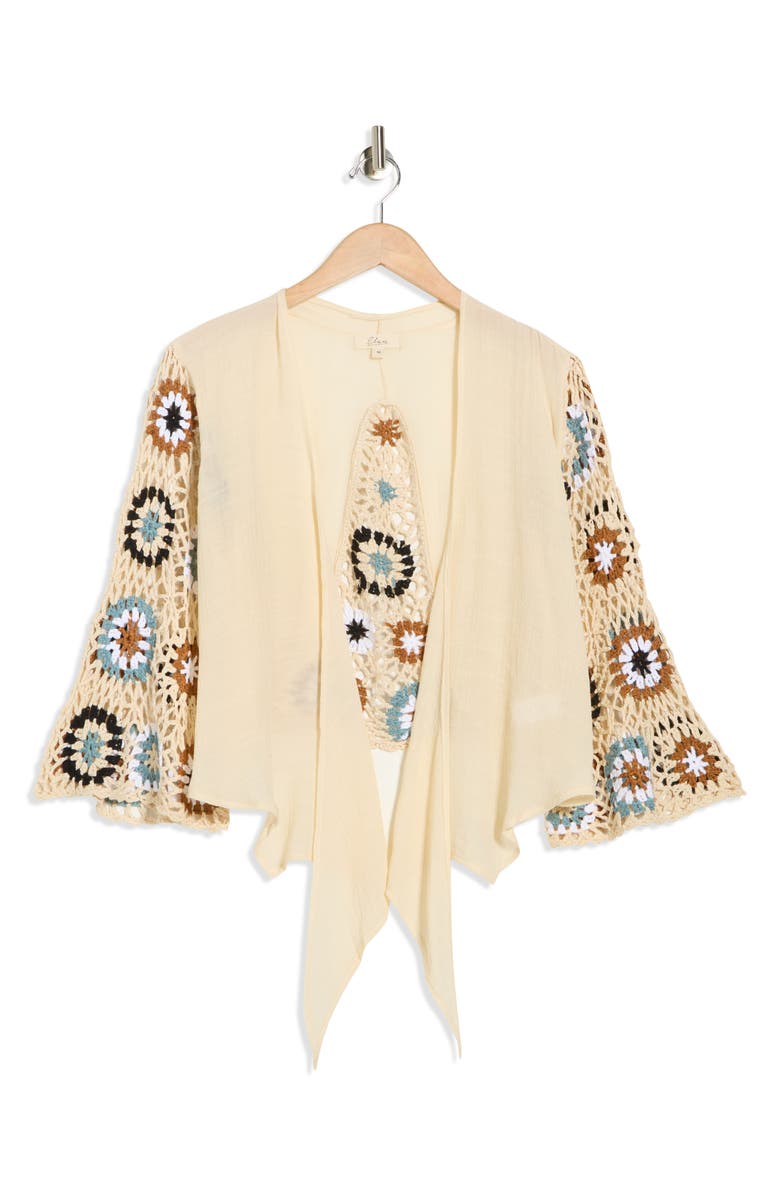 Elan Crochet Trim Crop Cover-Up Top, Main, color, Natural Multi