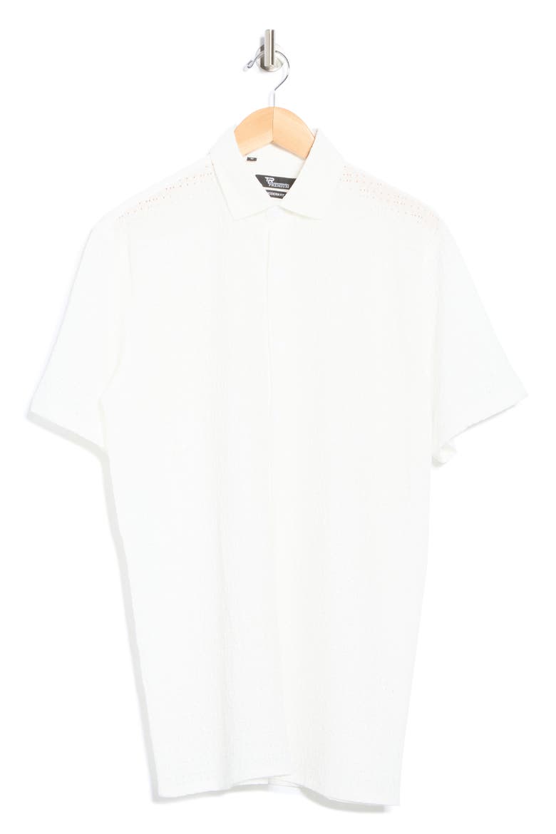 Textured Knit Short Sleeve Button-Up Shirt, Alternate, color, WHITE
