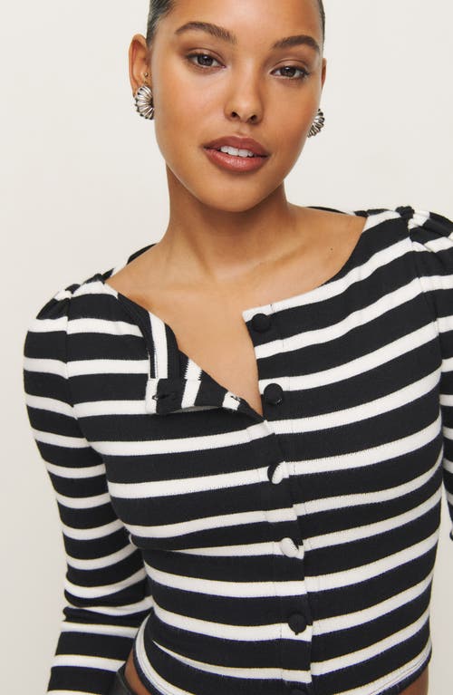 Reformation Lennox Stripe Crop Cardigan In Black And White Stripe
