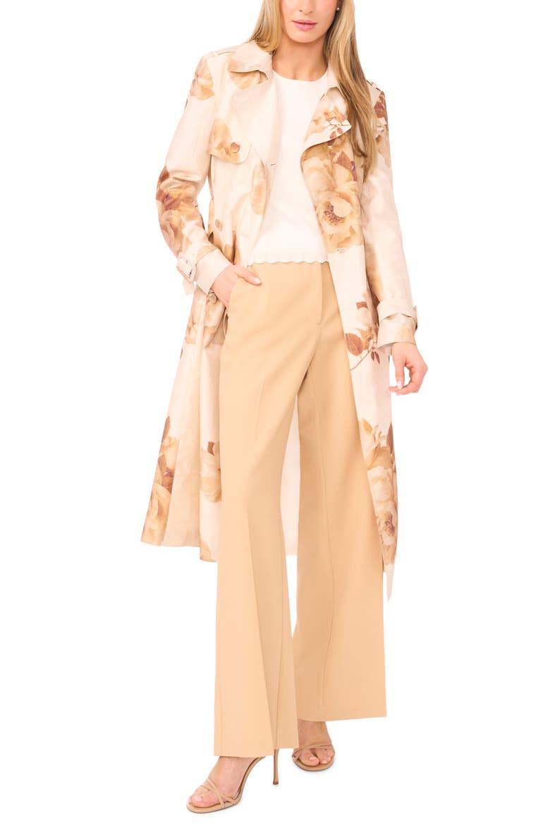 Clara Floral Trench Coat, Alternate, color, BISCOTTI BEIGE