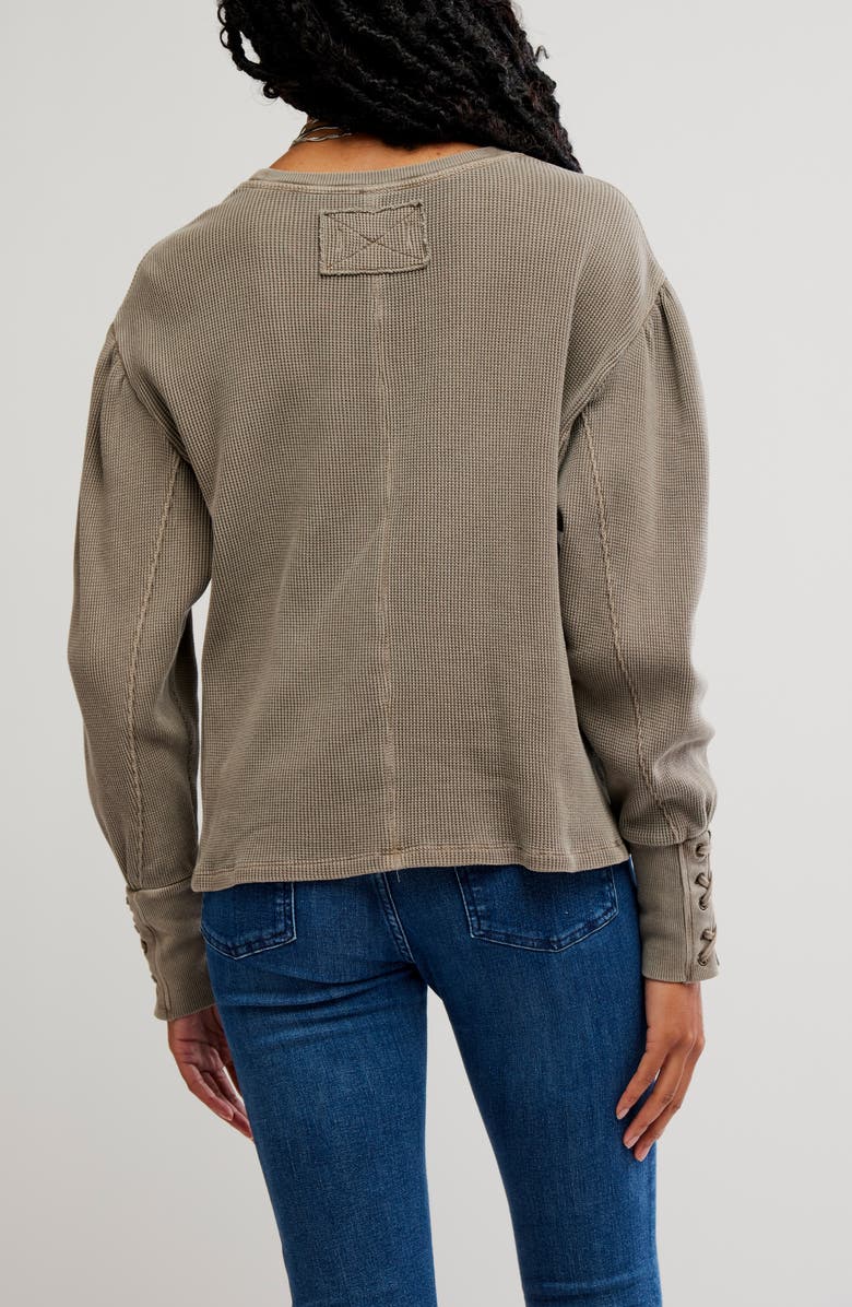 Lapis Lace-Up Cuff Cotton Thermal Top