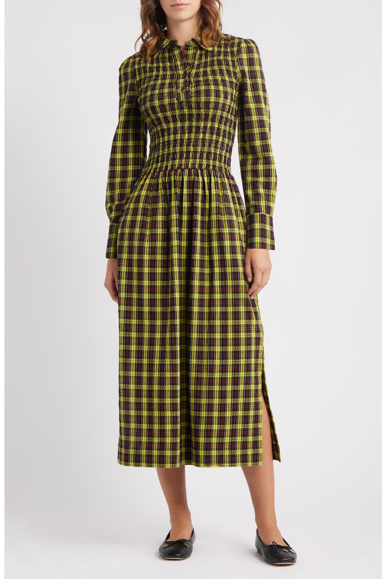 Hazel Plaid Long Sleeve Organic Cotton Dress, Main, color, YELLOW