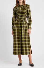Damson Madder Hazel Plaid Long Sleeve Organic Cotton Dress