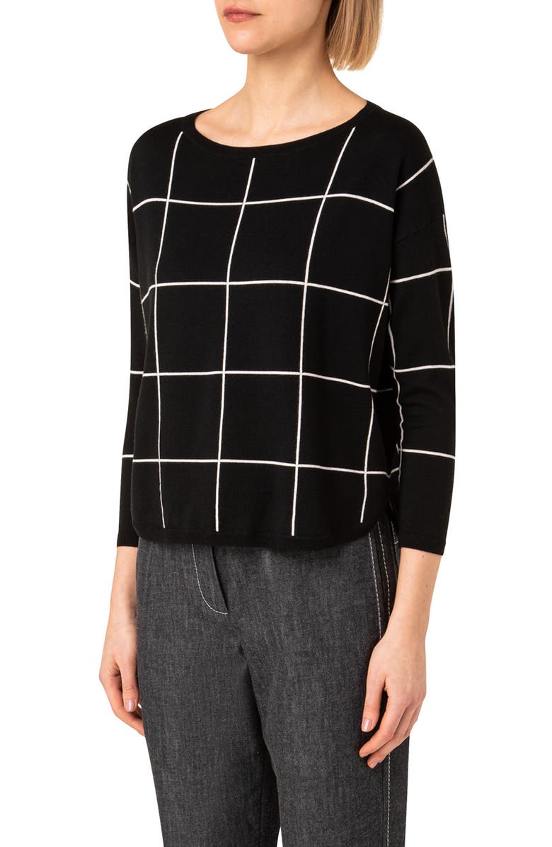Akris punto Boxy Windowpane Check Merino Wool Sweater, Alternate, color,