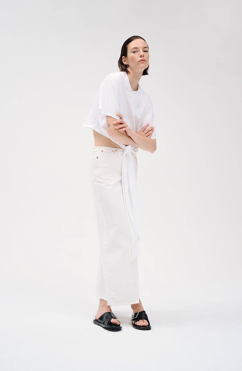 Closed Front Slit Denim Midi Skirt, Alternate, color,