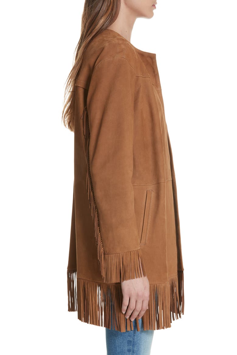 Fringe Trim Suede Jacket, Alternate, color, WARM TAN