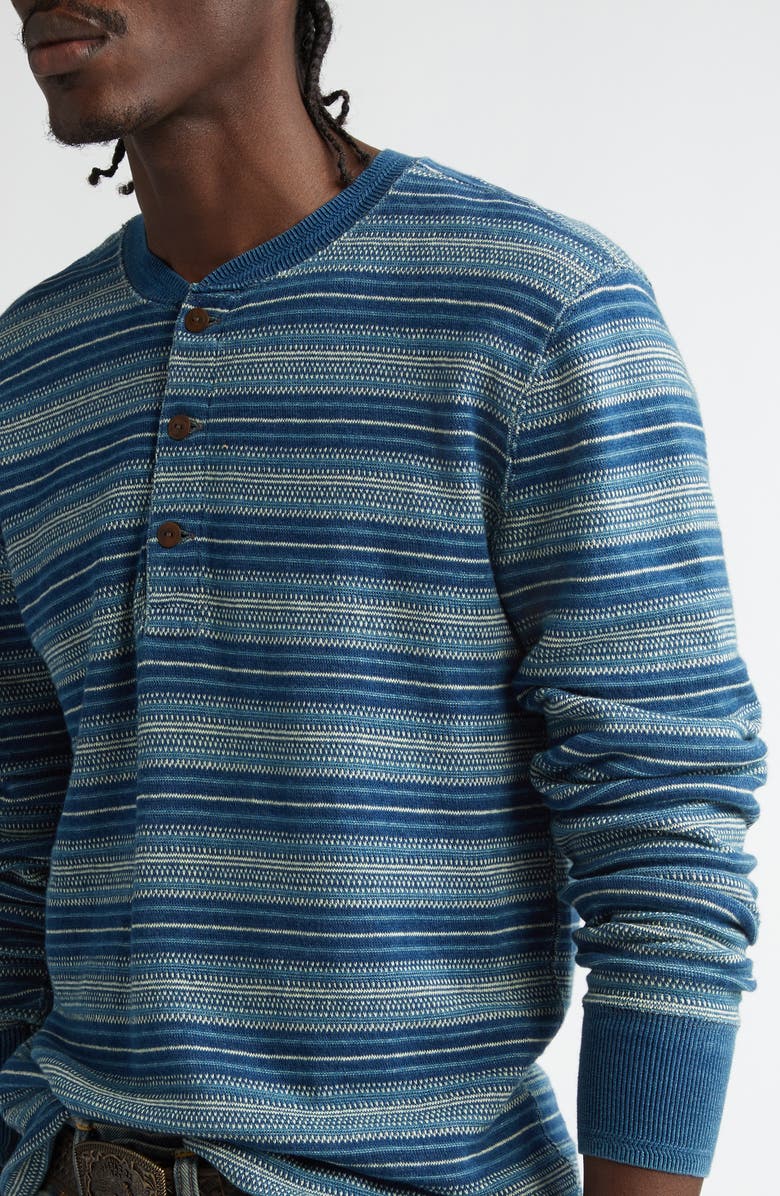 Double RL Indigo Stripe Jacquard Henley Shirt, Alternate, color, 