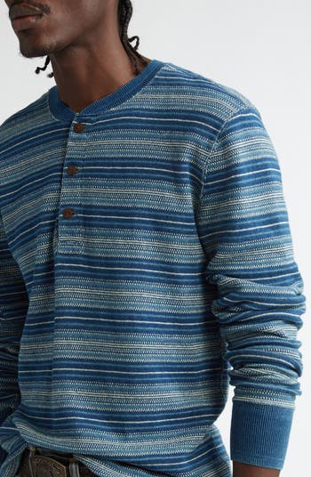 【RRL】Indigo Striped Jacquard Henley Shirt Indigo Striped Jacquard Henley Shirt