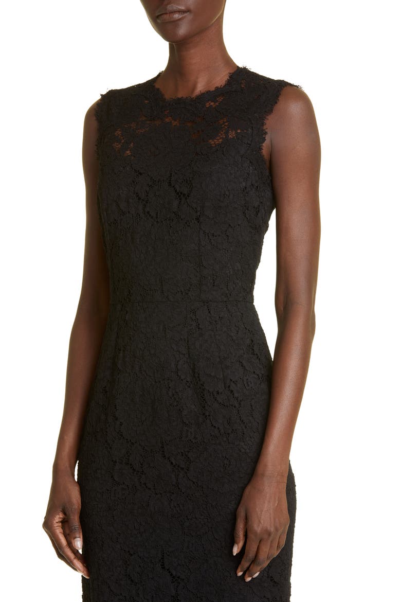 Sleeveless Semisheer Lace Midi Dress, Alternate, color, BLACK