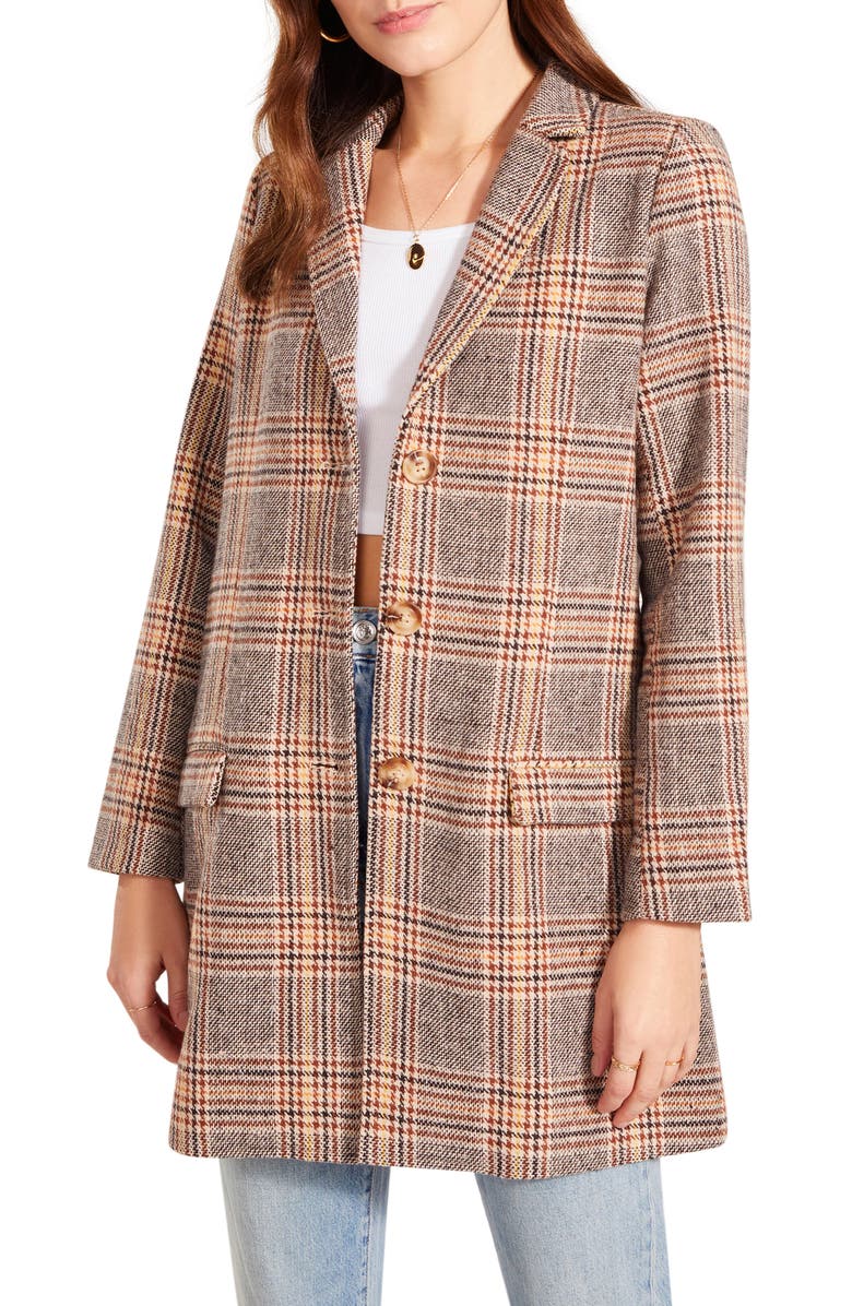 BB Dakota by Steve Madden Check You Out Plaid Longline Blazer, Main, color,
