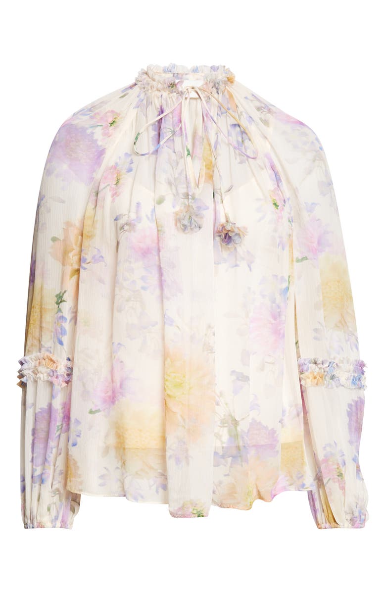 Zimmermann Luna Ruffle Billow Chiffon Top, Main, color, Cream Dahlia