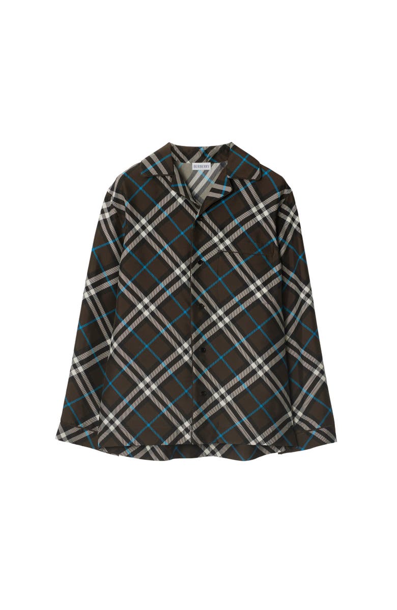 Burberry Regular Fit Check Silk Pyjama Shirt, Alternate, color, 