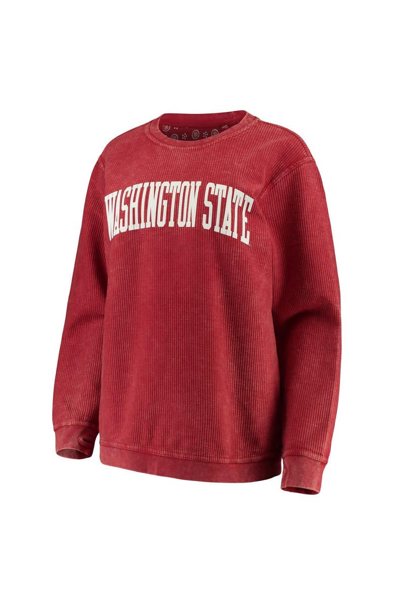 PRESSBOX Women's Pressbox Crimson Washington State Cougars Comfy Cord Vintage Wash Basic Arch Pullover Sweatshirt, Alternate, color, Crimson