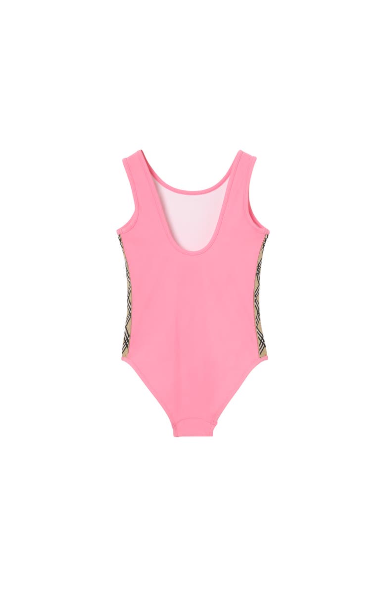 Burberry Girls' Check Trim Swimsuit, Alternate, color, Floss Pink